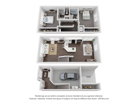 Floor plan for 2 beds, 2 baths, 1435 sqft
